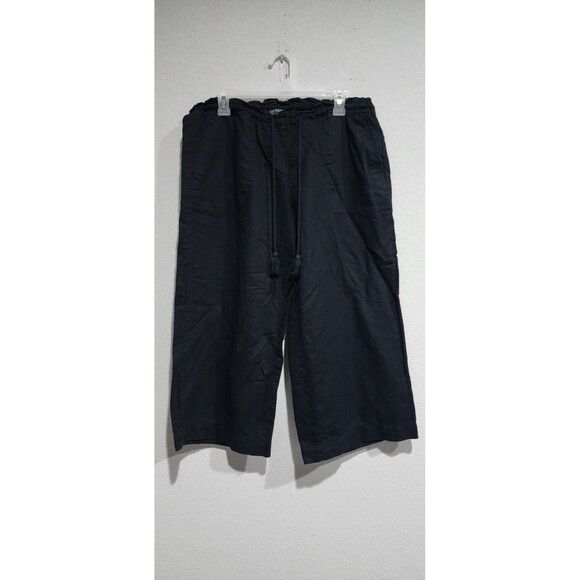 Lauren Ralph Lauren Womens Cropped Pants Sz Large Black Linen Blend Pull On - Picture 1 of 14
